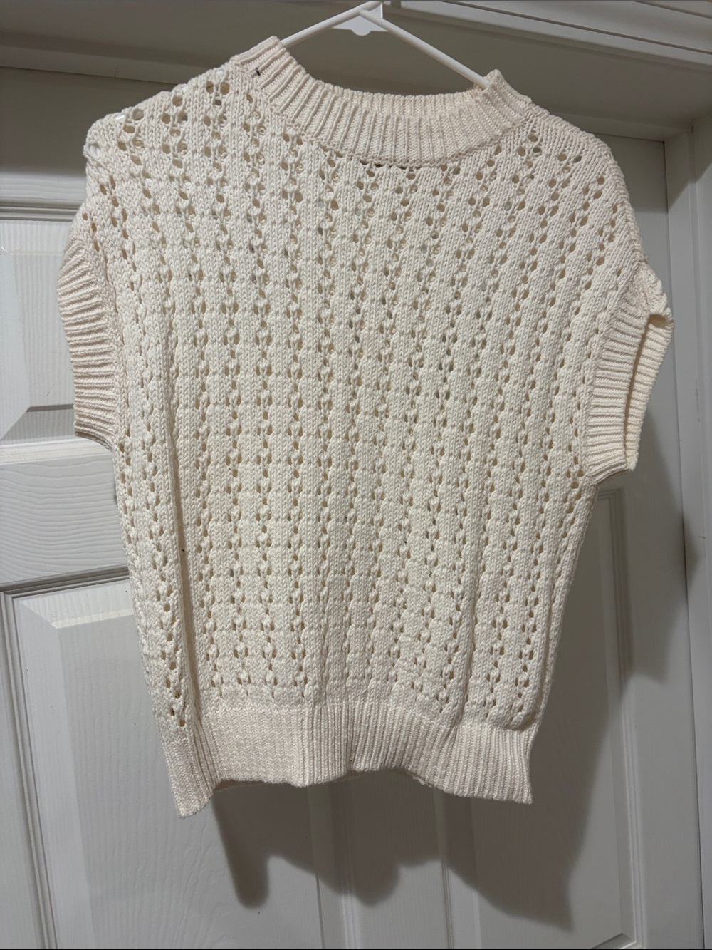 Loft Women's Cream Knit Short-Sleeve Sweater Top